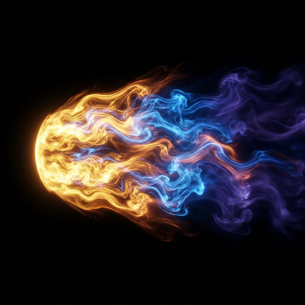 Abstract methane plasma reentry field in gold, blue and violet